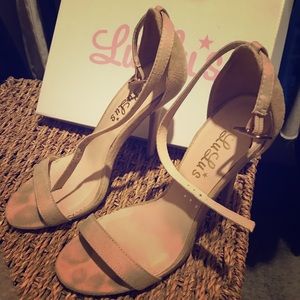 Nude ankle strap heels
